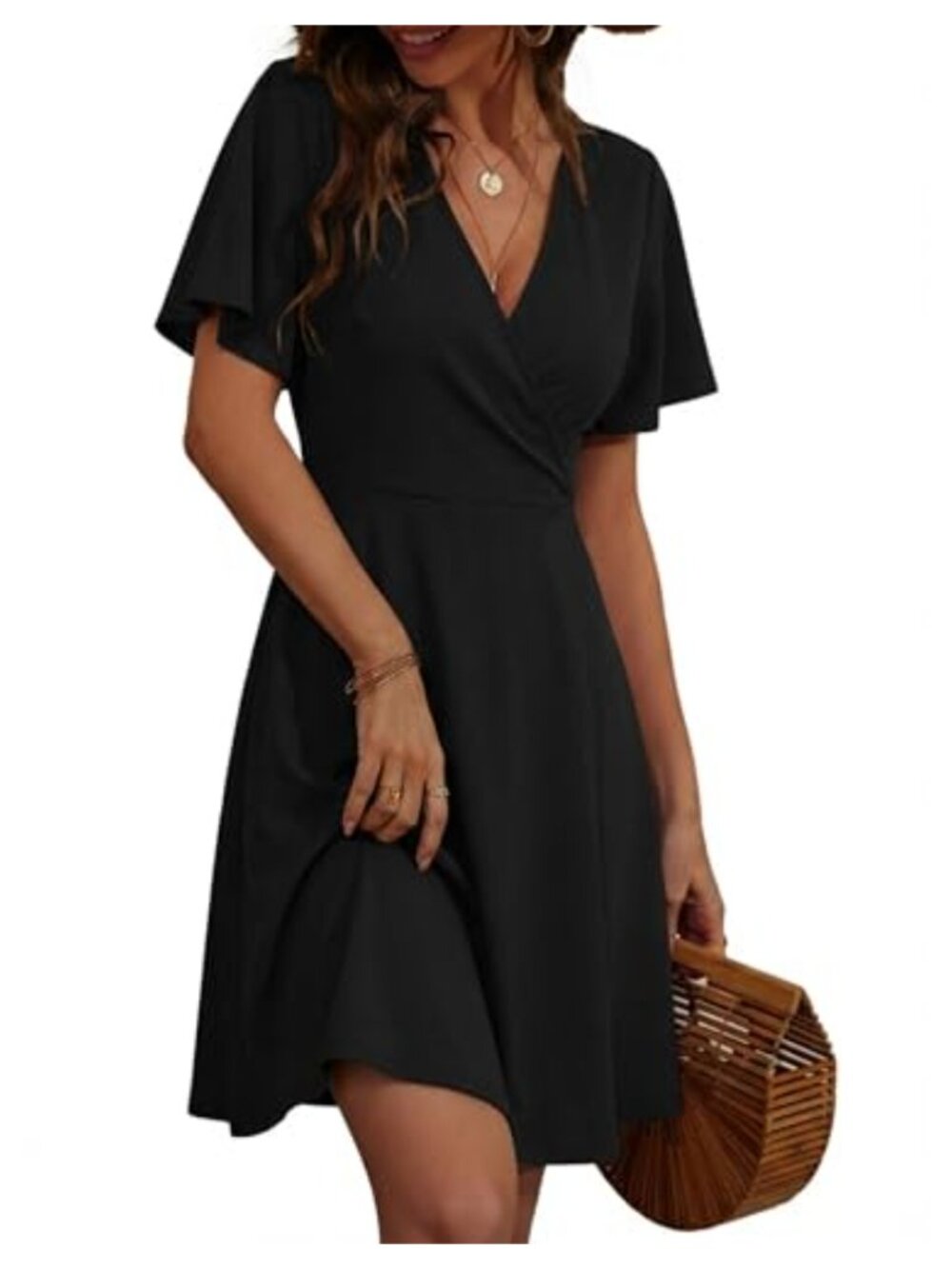 Oyamiki V Neck A Line Short Sleeve Cocktail Party Beach Sundress with Pockets